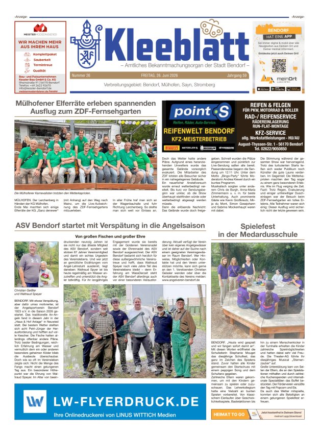 Kleeblatt - Amtliches Bekanntmachungsorgan der Stadt Bendorf Titelblatt 26/2026