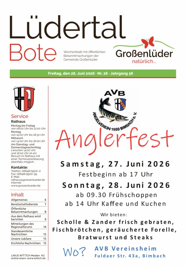 Wochenblatt mit öffentlichen Bekanntmachungen der Gemeinde Großenlüder Titelblatt 26/2026