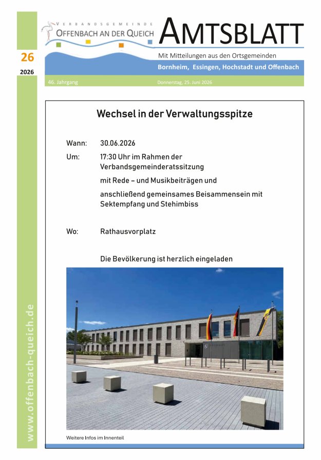 Amtsblatt VG Offenbach an der Queich Titelblatt 26/2026