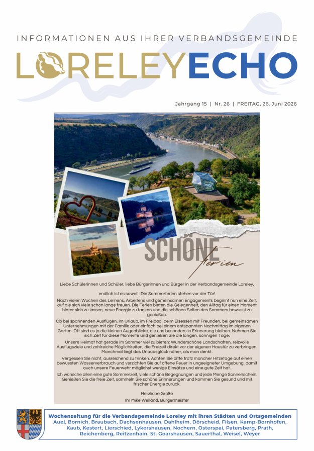 Loreley-Echo - Mitteilungsblatt der Verbandsgemeinde Loreley Titelblatt 26/2026