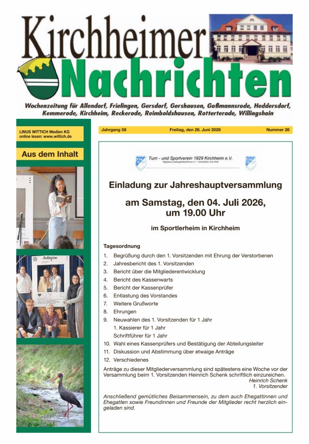 Kirchheimer Nachrichten Titelblatt 26/2026