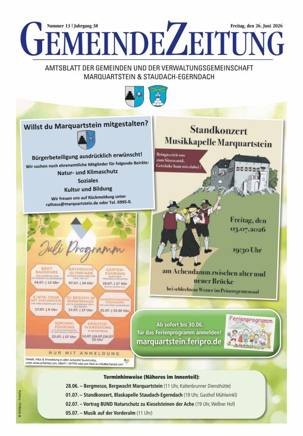 Marquartsteiner und Staudach-Egerndacher Nachrichten Titelblatt 13/2026