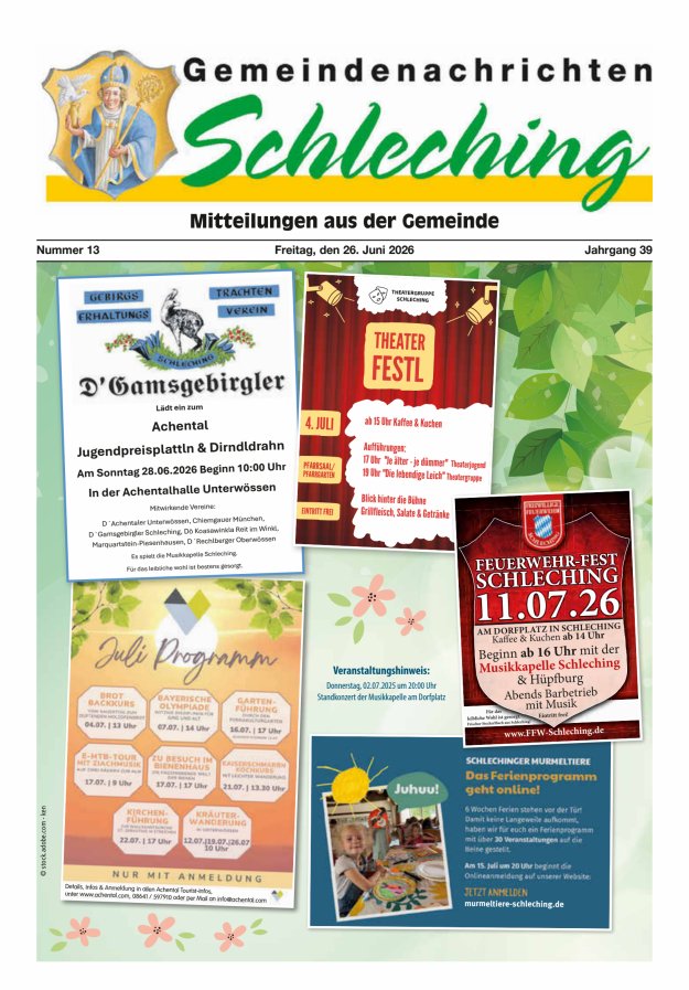 Gemeindenachrichten Schleching Titelblatt 13/2026