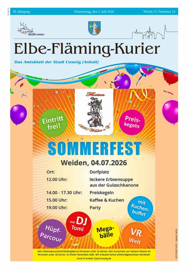 Elbe-Fläming-Kurier Das Amtsblatt der Stadt Coswig (Anhalt) Titelblatt 14/2026