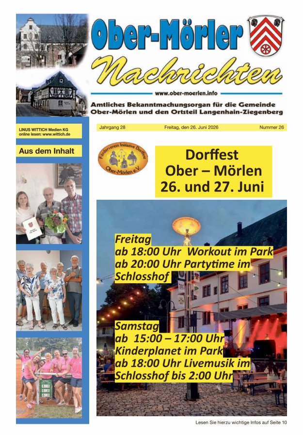 Ober-Mörler Nachrichten Titelblatt 26/2026