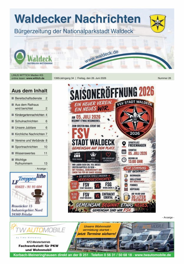 Waldecker Nachrichten Titelblatt 26/2026