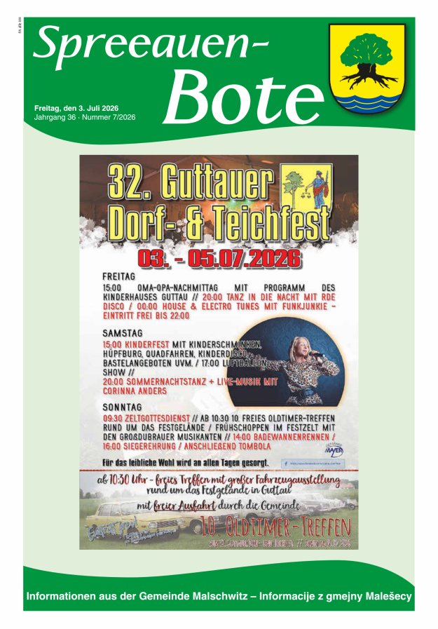 Spreeauen-Bote - Amtsblatt der Gemeinde Malschwitz Titelblatt 07/2026
