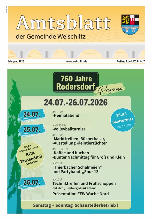 Amtsblatt der Gemeinde Weischlitz Titelblatt 07/2026