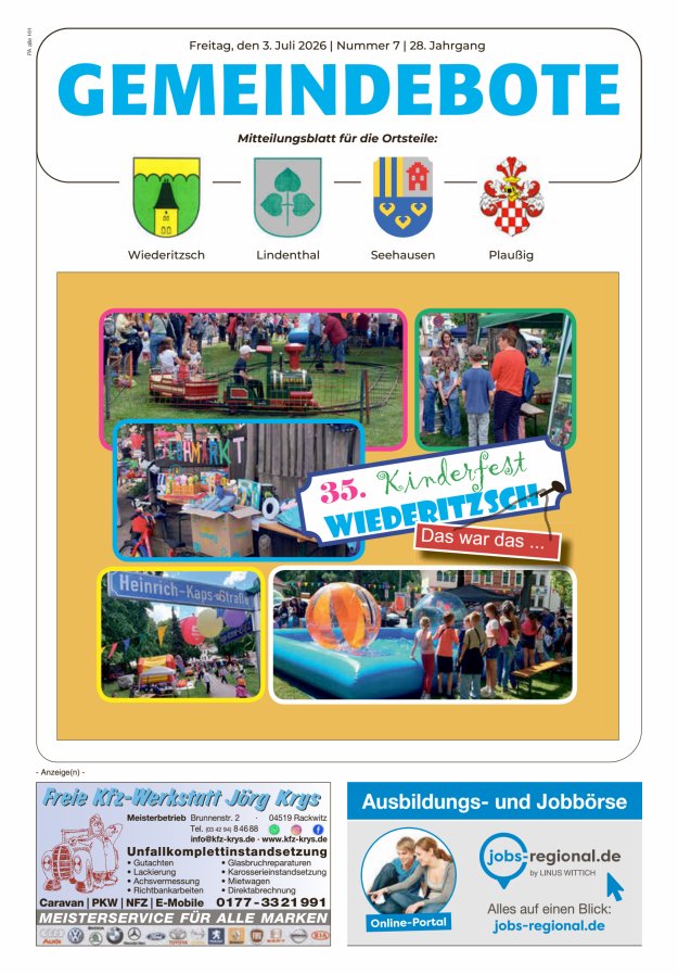 Gemeindebote - Mitteilungsblatt für die Ortsteile Titelblatt 07/2026