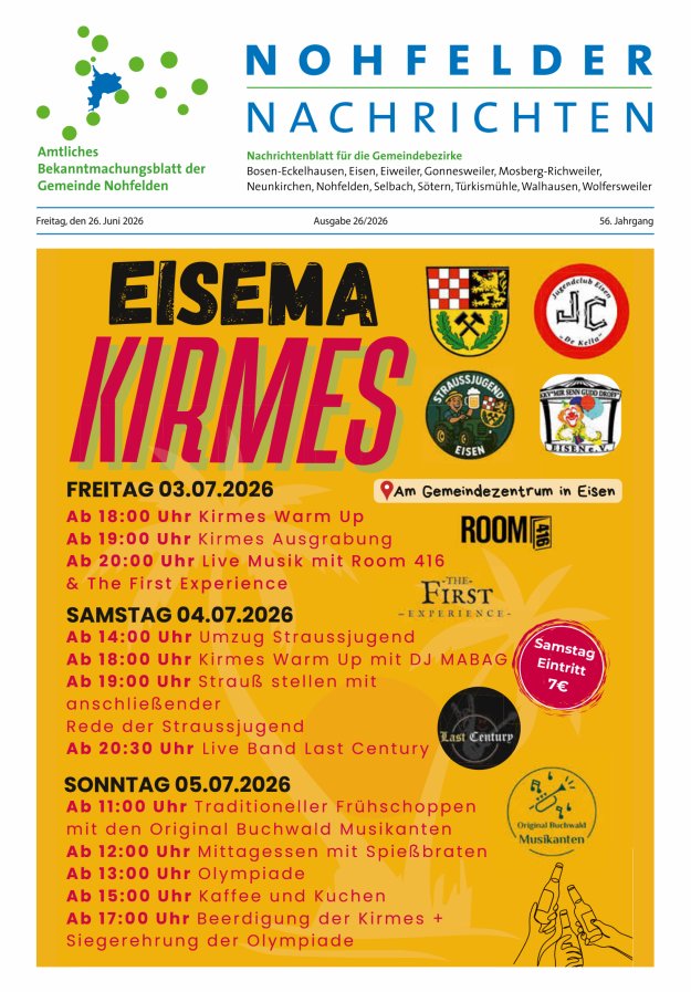 Nohfelder Nachrichten Titelblatt 26/2026