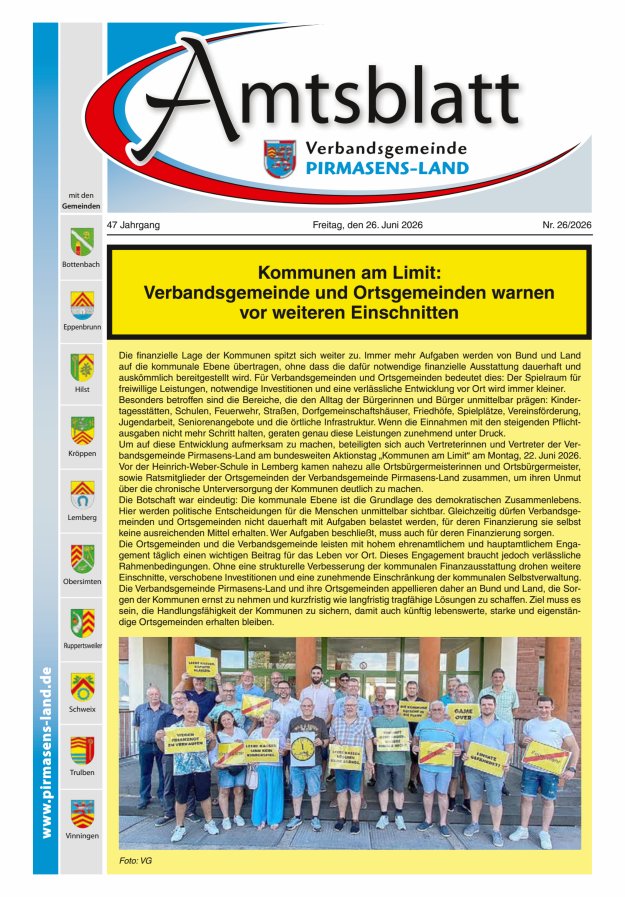 Amtsblatt VG Pirmasens-Land Titelblatt 26/2026