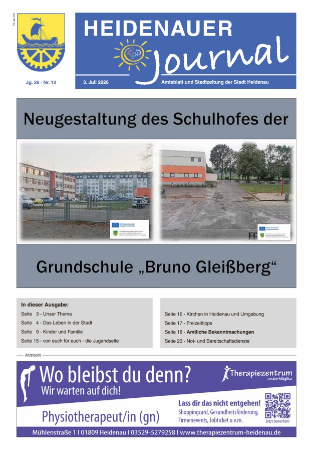 Heidenauer Journal - Amtsblatt und Stadtzeitung der Stadt Heidenau Titelblatt 12/2026