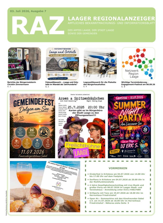 Laager Regionalanzeiger Titelblatt 07/2026