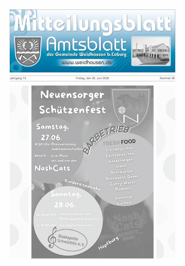 Mitteilungsblatt - Amtsblatt der Gemeinde Weidhausen b Coburg Titelblatt 26/2026