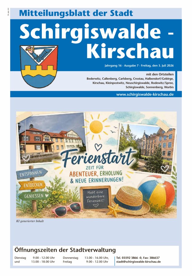 Amtliches Mitteilungsblatt der Stadt Schirgiswalde-Kirschau mit den Ortsteilen Titelblatt 07/2026