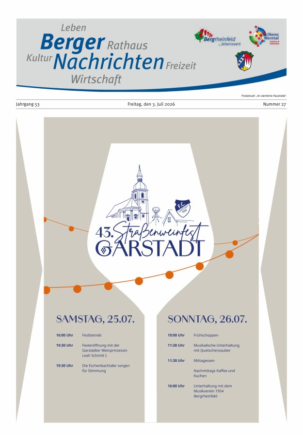 Berger Nachrichten, Bergrheinfeld Titelblatt 27/2026