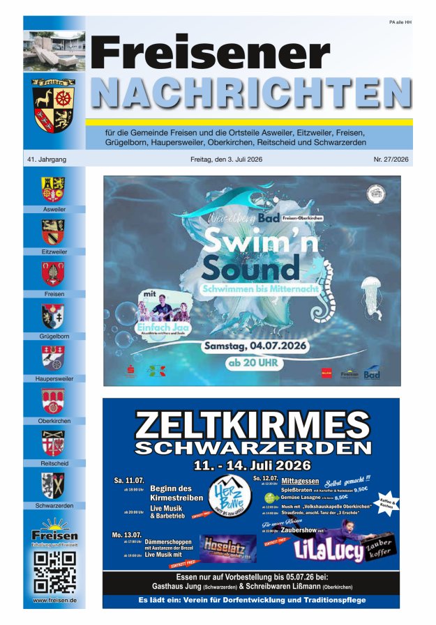 Freisener Nachrichten Titelblatt 27/2026
