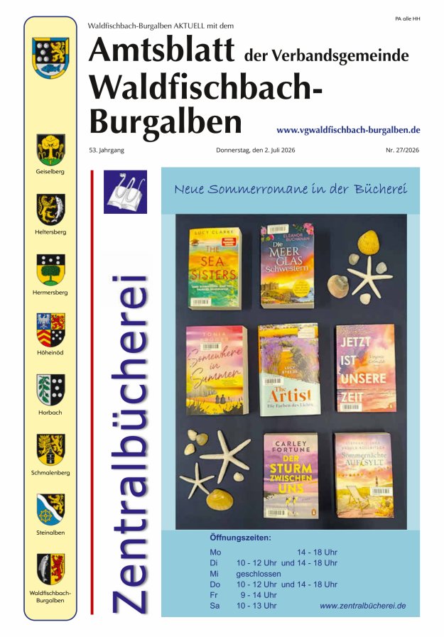 Amtsblatt der Verbandsgemeinde Waldfischbach-Burgalben Titelblatt 27/2026