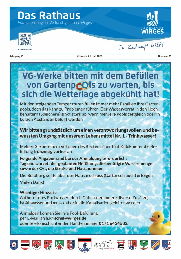 Das Rathaus - Informationen für die Bürger in der VG Wirges Titelblatt 27/2026