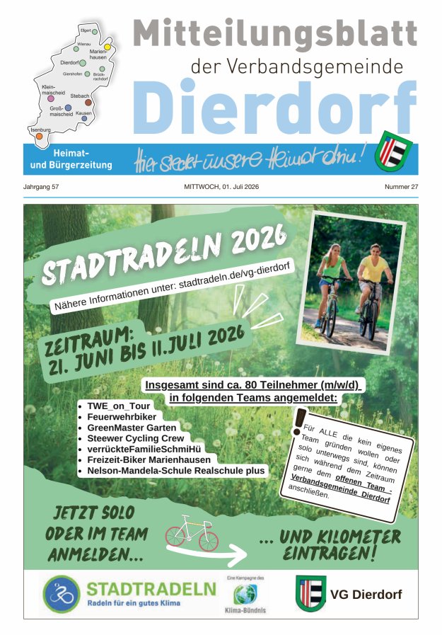 Mitteilungsblatt der Verbandsgemeinde Dierdorf Titelblatt 27/2026