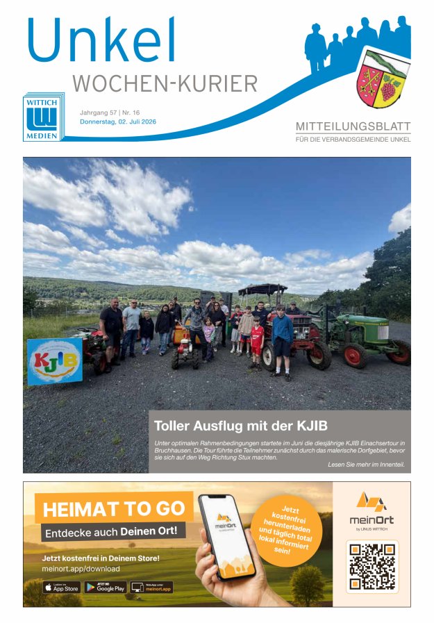 Wochen-Kurier Verbandsgemeinde Unkel Titelblatt 16/2026