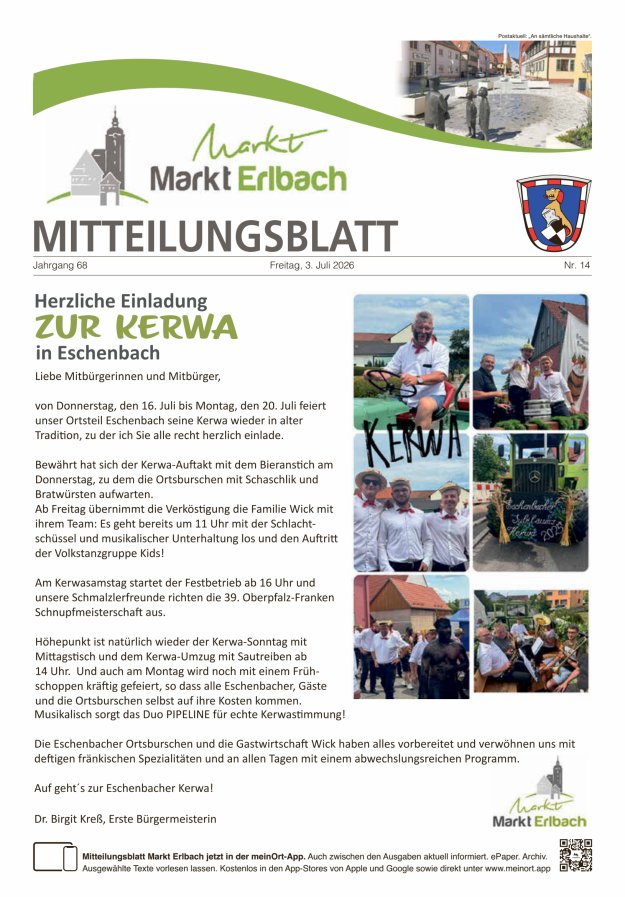 Mitteilungsblatt Markt Erlbach Titelblatt 14/2026