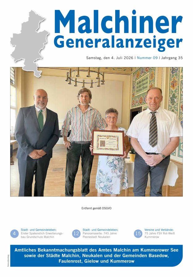 Malchiner Generalanzeiger Titelblatt 09/2026