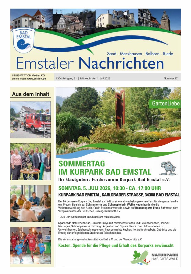 Emstaler Nachrichten Titelblatt 27/2026