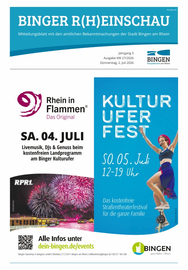 Binger R(h)einschau - Mitteilungsblatt mit den Amtlichen Bekanntmachungen der Stadt Bingen Titelblatt 27/2026