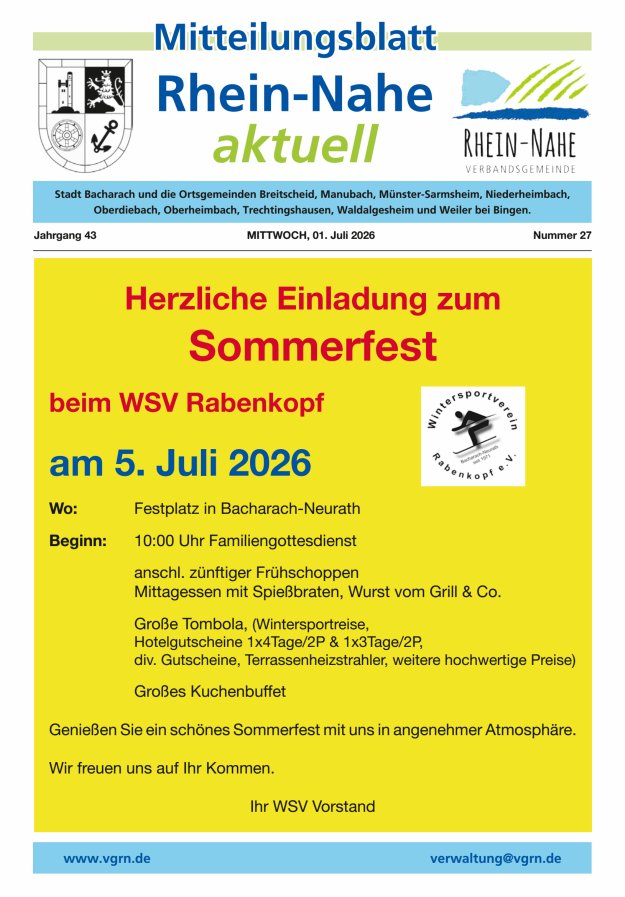 Rhein-Nahe aktuell Titelblatt 27/2026