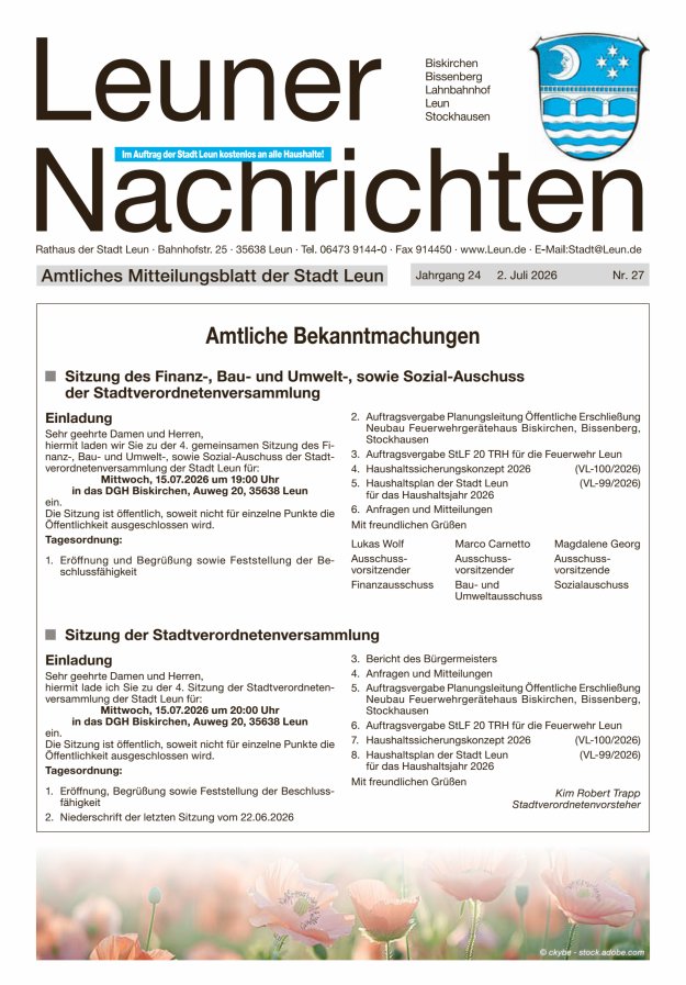 Leuner Nachrichten Titelblatt 27/2026