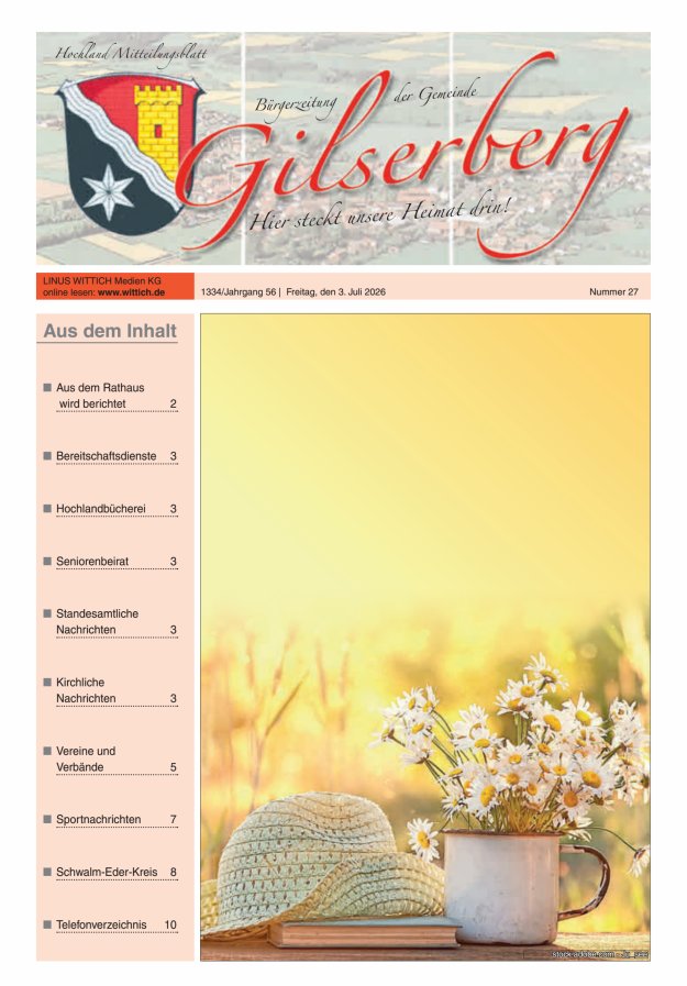 Hochland Mitteilungsblatt Gilserberg Titelblatt 27/2026