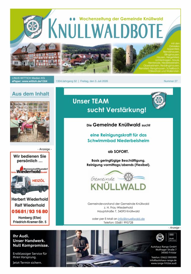 Knüllwaldbote Titelblatt 27/2026