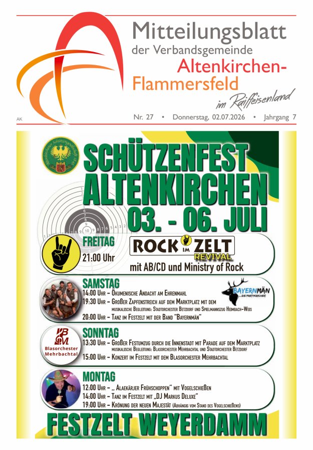 Mitteilungsblatt Verbandsgemeinde Altenkirchen-Flammersfeld Titelblatt 27/2026