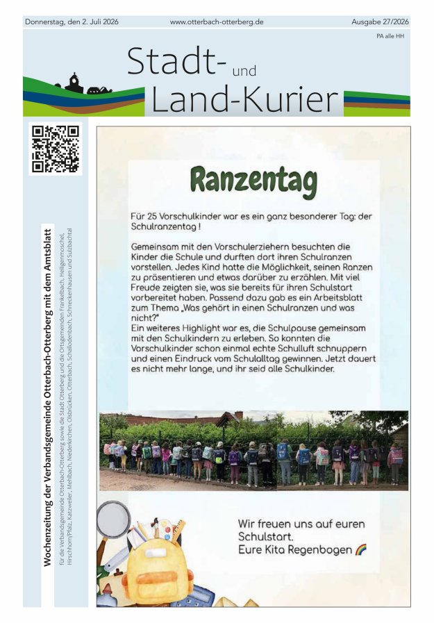 Stadt- und Land-Kurier Otterbach-Otterberg Titelblatt 27/2026