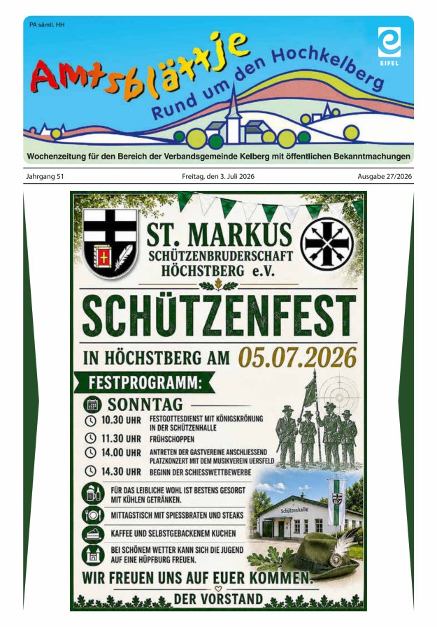 Amtsblättje - Rund um den Hochkelberg Titelblatt 27/2026