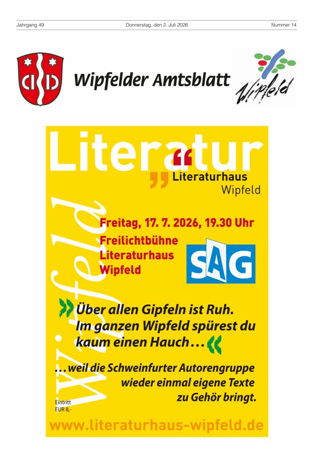Wipfelder Amtsblatt Titelblatt 14/2026