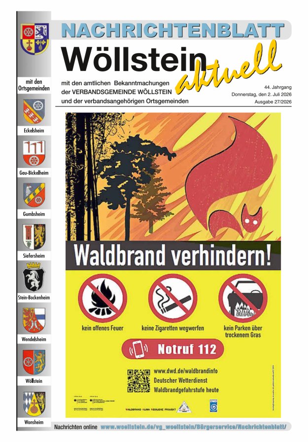 Nachrichtenblatt Wöllstein aktuell Titelblatt 27/2026