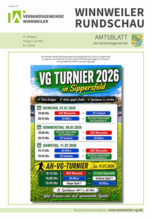 Winnweiler Rundschau Titelblatt 27/2026