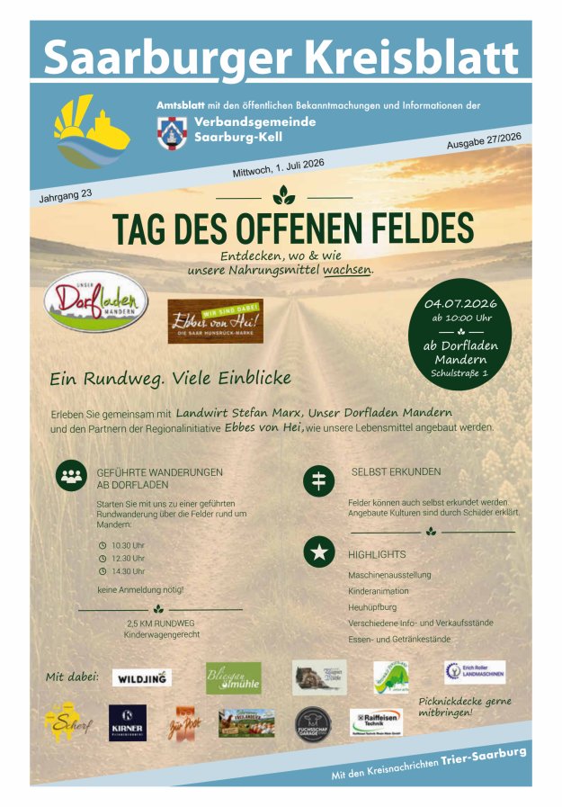 Saarburger Kreisblatt Titelblatt 27/2026