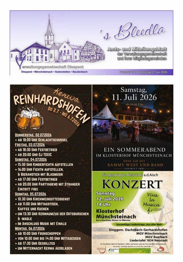 Amts- und Mitteilungsblatt VGem Diespeck Titelblatt 27/2026