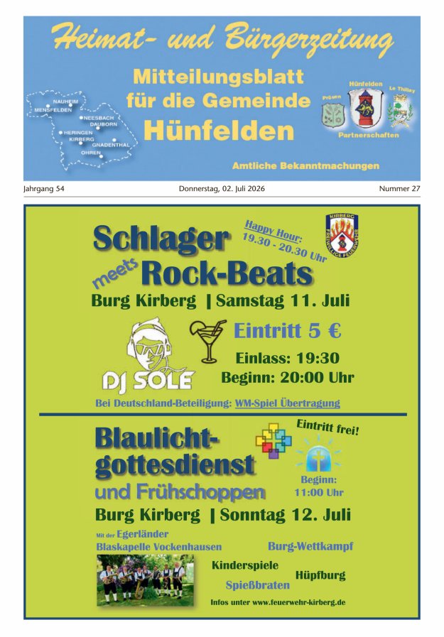 Mitteilungsblatt für die Gemeinde Hünfelden Titelblatt 27/2026