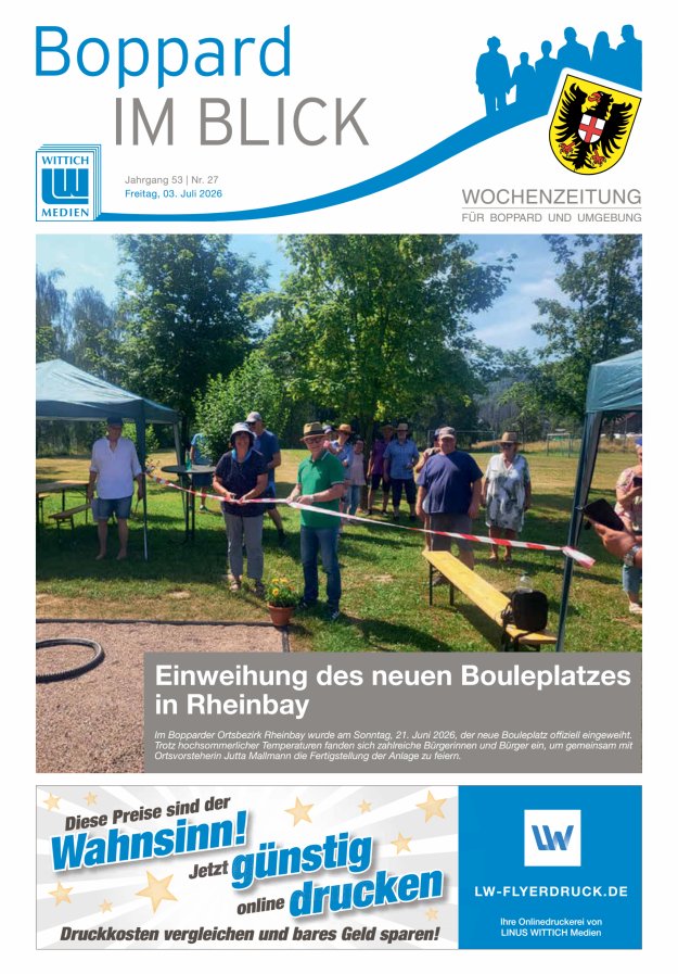 Boppard im Blick - Heimatzeitung für die Stadt Boppard Titelblatt 27/2026