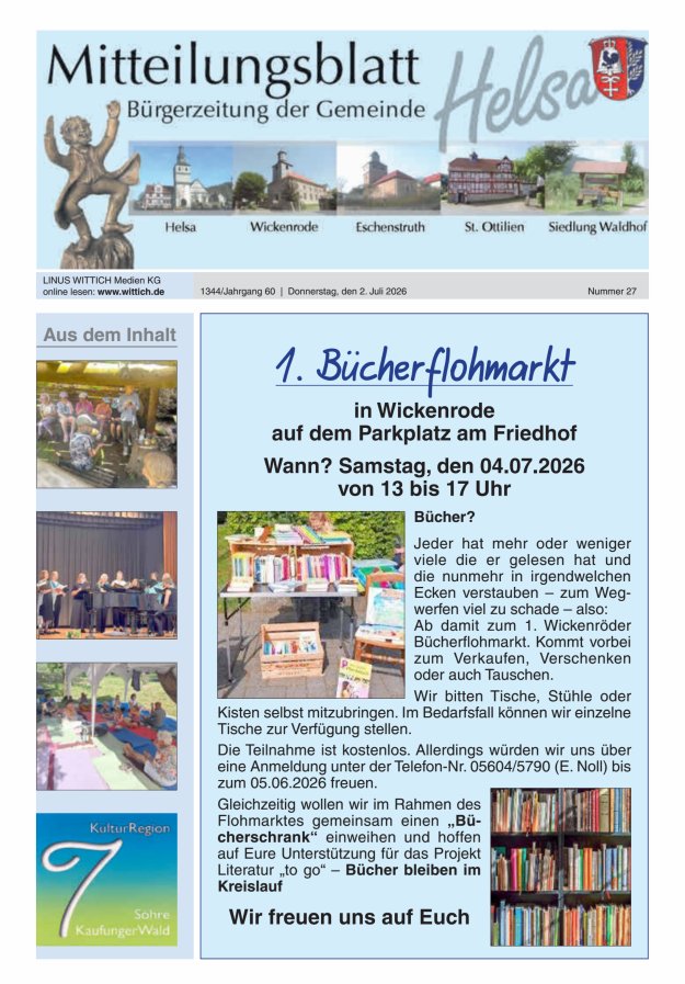 Mitteilungsblatt Helsa Titelblatt 27/2026