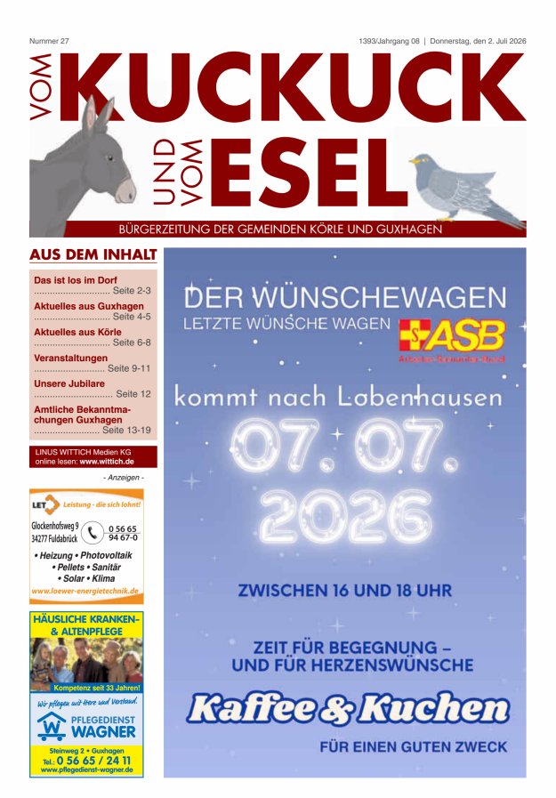 Vom Kuckuck und Esel (Guxhagen-Körle) Titelblatt 27/2026