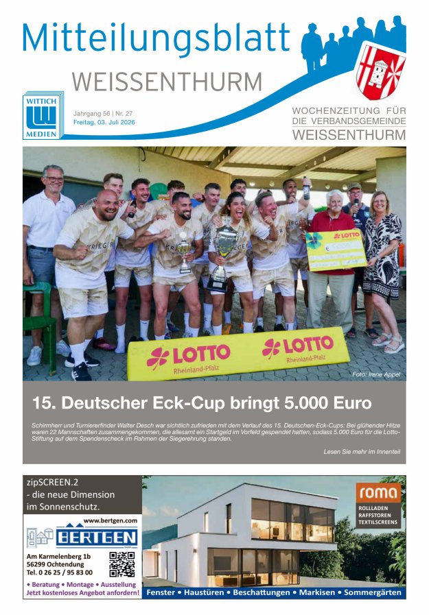Mitteilungsblatt für den Bereich der Verbandsgemeinde Weißenthurm Titelblatt 27/2026
