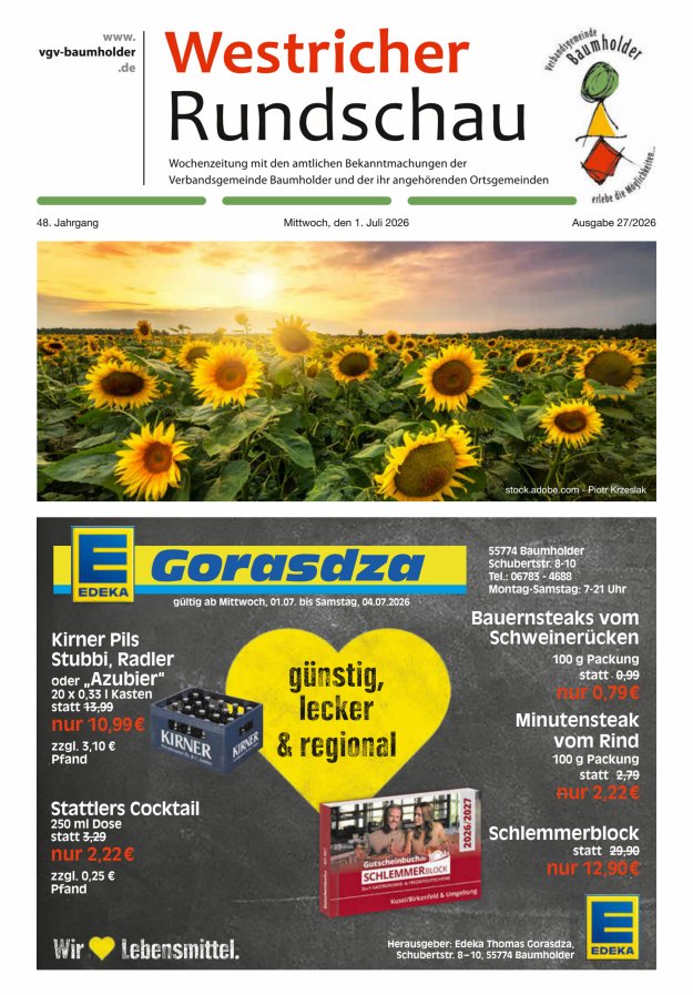 Westricher Rundschau VG Baumholder Titelblatt 27/2026