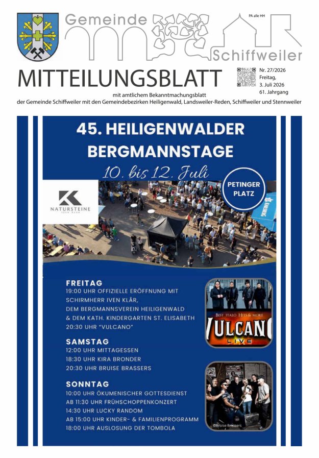 Mitteilungsblatt Schiffweiler Titelblatt 27/2026
