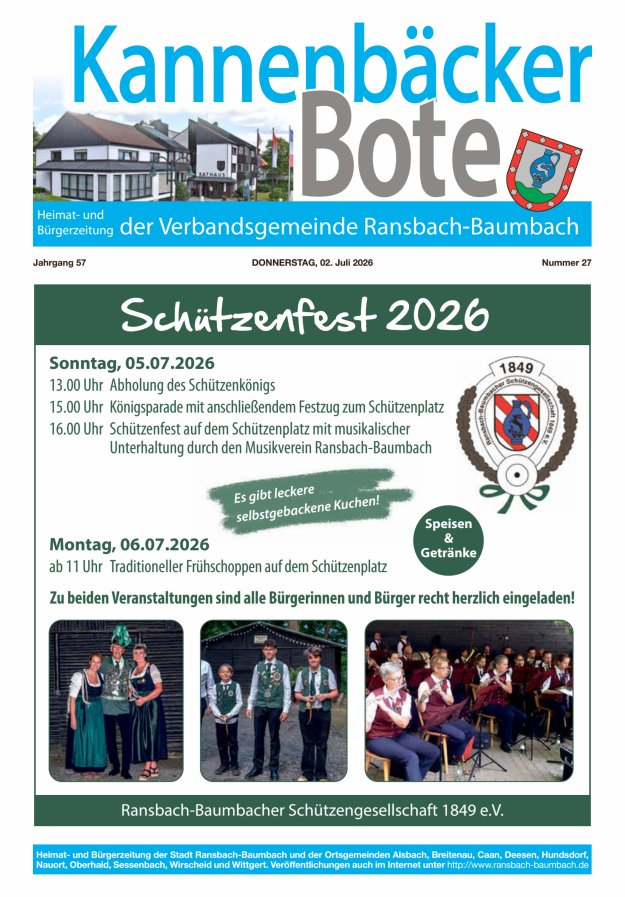 Kannenbäcker-Bote der Verbandsgemeinde Ransbach-Baumbach Titelblatt 27/2026