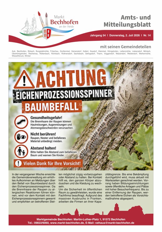 Amts- und Mitteilungsblatt für den Markt Bechhofen Titelblatt 14/2026